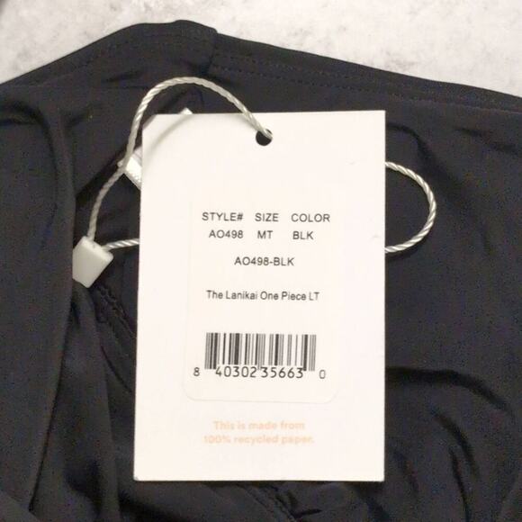 NWT Andie Lanikai Black V-Neck Spaghetti Straps One Piece Swimsuit Medium Tall - Picture 9 of 9